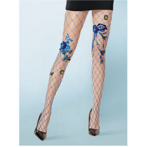 SEXY Women's Flower Embroidered Fishnet Tight, Flower fishnets, Rhinestone USA